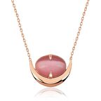 Gümüş Pembe Kedi Gözü Taşlı Hilal Kolye