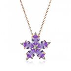 Gümüş Lila Kamelya Çiçeği Kolye 