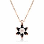 Gümüş Siyah Lotus Çiçeği Kolye 