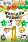 Safari Konsepti 1 Yaş Doğum Günü Parti Kutlama Seti; Rakam ve Yıldız Folyo, Banner ve Balon Zinciri