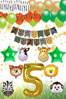 Safari Konsepti 5 Yaş Doğum Günü Parti Kutlama Seti; Rakam ve Yıldız Folyo, Banner ve Balon Zinciri