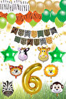 Safari Konsepti 6 Yaş Doğum Günü Parti Kutlama Seti; Rakam ve Yıldız Folyo, Banner ve Balon Zinciri