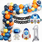 Uzay Temalı Doğum Günü Seti 1 Yaş; 4 Adet Folyo, 60 Lateks Balon, Banner, Balon Zinciri, Balon Bandı