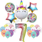7 Yaş Gökkuşağı Konsepti Unicorn Temalı Doğum Günü Parti Kutlama Seti