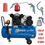 Power 100 Litre Kompresör 2HP 5 Li Havalı Setli Yağlı Hortum Hava Boya Mazot Lastik Şişirme Aparatları