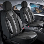 Fiat Linea Dynamic Plus Uyumlu Lüx Deri Detaylı Keten Oto Koltuk Kılıfı Ön Arka Takım Vista Dark Siyah