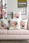 Krem Zemin Üzerine Güller Bahçesi Desenli 4lü Dijital Baskılı Kırlent Kılıfı 43 x 43 Cm 040