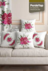 Kanaviçe Pembe Çiçek Desenli 4'lü Dijital Baskılı Kırlent Kılıfı 43 x 43 cm