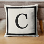 Harfli Kırlent Kılıfı - C Harfi - Hediyelik Dekoratif Kırlent Yastık Kılıfı 43x 43 Cm Krem-siyah