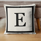 Harfli Kırlent Kılıfı - E Harfi - Hediyelik Dekoratif Kırlent Yastık Kılıfı 43x 43 Cm Krem-siyah