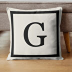 Harfli Kırlent Kılıfı - G Harfi - Hediyelik Dekoratif Kırlent Yastık Kılıfı 43x 43 Cm Krem-siyah