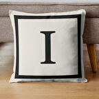 Harfli Kırlent Kılıfı - I Harfi - Hediyelik Dekoratif Kırlent Yastık Kılıfı 43x 43 Cm Krem-siyah