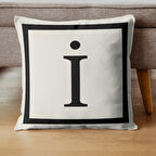 Harfli Kırlent Kılıfı - İ Harfi - Hediyelik Dekoratif Kırlent Yastık Kılıfı 43x 43 Cm Krem-siyah