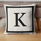 Harfli Kırlent Kılıfı - K Harfi - Hediyelik Dekoratif Kırlent Yastık Kılıfı 43x 43 Cm Krem-siyah