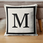 Harfli Kırlent Kılıfı - M Harfi - Hediyelik Dekoratif Kırlent Yastık Kılıfı 43 X 43 Cm Krem-siyah