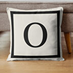 Harfli Kırlent Kılıfı - O Harfi - Hediyelik Dekoratif Kırlent Yastık Kılıfı 43 X 43 Cm Krem-siyah