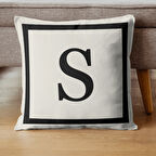 Harfli Kırlent Kılıfı - S Harfi - Hediyelik Dekoratif Kırlent Yastık Kılıfı 43 X 43 Cm Krem-siyah