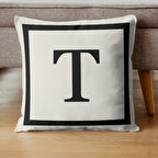 Harfli Kırlent Kılıfı - T Harfi - Hediyelik Dekoratif Kırlent Yastık Kılıfı 43 X 43 Cm Krem-siyah
