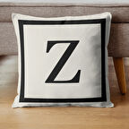 Harfli Kırlent Kılıfı - Z Harfi - Hediyelik Dekoratif Kırlent Yastık Kılıfı 43 X 43 Cm Krem-siyah