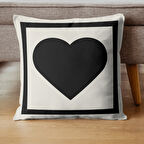 Kalp Işaretli Hediyelik Dekoratif Kırlent Yastık Kılıfı 43 X 43 Cm Krem-siyah