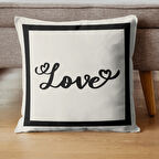 Love Kalp Hediyelik Dekoratif Kırlent Yastık Kılıfı 43 X 43 Cm Krem-siyah