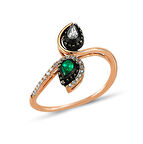 İki Taşlı Elmas Zümrüt Yüzük