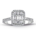 0.60 Ct Modern Tasarım Baget Kare Tektaş Yüzük 18K