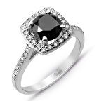 Siyah Pırlantalı Kare Tektaş Yüzük