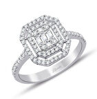 0.60 Ct Çift Sıra Baget Kare Tektaş Yüzük