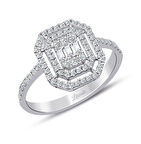 0.40 Ct Çift Sıra Baget Kare Tektaş Yüzük