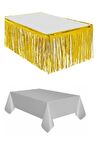 Gold Metalize Masa Etegi + Plastik Gümüş Masa Örtüsü