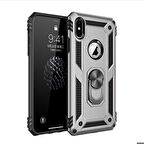 Apple iPhone X Uyumlu Kılıf Standlı Manyetik Yüzüklü Military Ring TPU Cover
