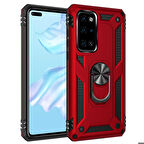 Huawei P40 Uyumlu Kılıf Standlı Manyetik Yüzüklü Military Ring TPU Cover