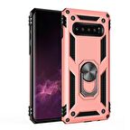 Samsung Galaxy S10 Plus Uyumlu Kılıf Standlı Manyetik Yüzüklü Military Ring TPU Cover