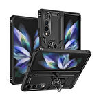 Samsung Galaxy Z Fold 4 Uyumlu Kılıf Standlı Manyetik Yüzüklü Military Ring TPU Cover