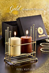 Dekoratif 3 Parça Altın Metal Standlı Kutulu Mumluk-Yeni Yıl Hediyelik- Ev Dekorasyonu