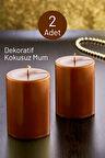 2'li Dekoratif Mum Seti - Yeni Yıl Hediyelik Mum - Kahverengi Beton Mum