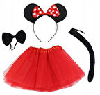 Minnie Mouse Kostüm Seti - Etek, Taç, Kuyruk, Papyon