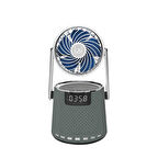 Mini Vantilatör & Güçlü Hoparlör, LED Göstergeli USB/AUX/FM Destekli, 4000mAh Bataryalı Soğutucu Fan
