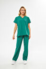 Mervem Takım V Yaka Tree Cotton Hemşire Üniforma Yeşil