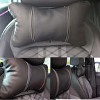 Ford Focus Active X Araç İçi Deri Boyun Yastığı 2'li Set Takım Oto Koltuk Başlığı Seyahat Yastığı SİYAH BEYAZ