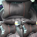 Renault Safrane Araç İçi Deri Boyun Yastığı 2'li Set Takım Oto Koltuk Başlığı Seyahat Yastığı SİYAH KIRMIZI