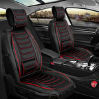 Hyundai Sonata Uyumlu Lüx Deri Oto Koltuk Kılıfı Ön Arka Takım Eagle Siyah Kırmızı