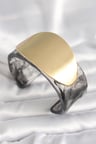 Siyah Mermer Desen Akrilik Plastik Gold Oval Plaka Model Vintage Kadın Bilezik