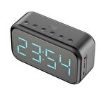 Kablosuz Hoparlör Dijital Saat ve Alarm Özellikli, 6W Ses Çıkışı, FM Radyo, USB/TF/AUX Girişli Siyah