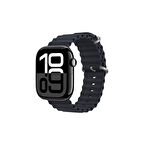 Apple Watch 10 46mm Silikon Kordon Nefes Alan Tasarım Metal Tokalı Yumuşak, Renkli Kayış Midnight