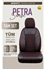 Renault Talisman Uyumlu Lüx Yarı Deri Oto Koltuk Kılıfı Ön Arka Takım PETRA Serisi SİYAH KIRMIZI