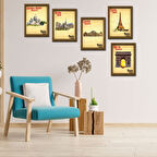 Paris Serisi Çerçeve Görünümlü 5'li Ahşap Özel Tasarım Tablo Seti