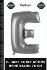 Delux Serisi E- HARF 34 İNC GÜMÜŞ RENK BALON 76 CM Eğlence Tasarım Parıltılı