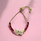 14 Ayar Altın Plakalı Kelebek Motifli ve Işıltılı Kırmızı Taşlı Pelin Bilekliği